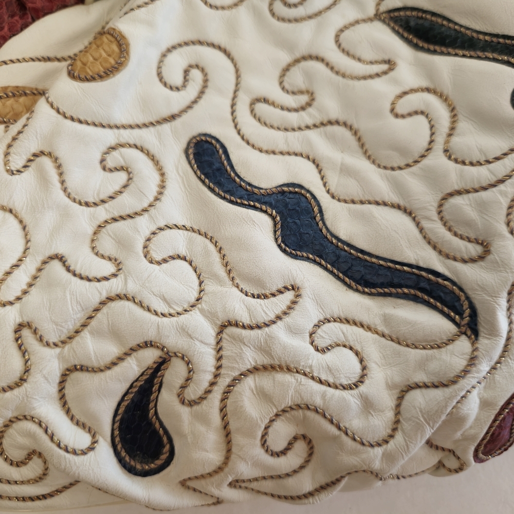 NWT Snakeskin Rope Genuine Leather Crossbody Shoulder Bag Cream New York - Picture 10 of 17